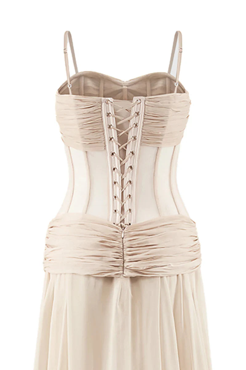 NUDE CORSET CHIFFON EXTRA LONG GOWN