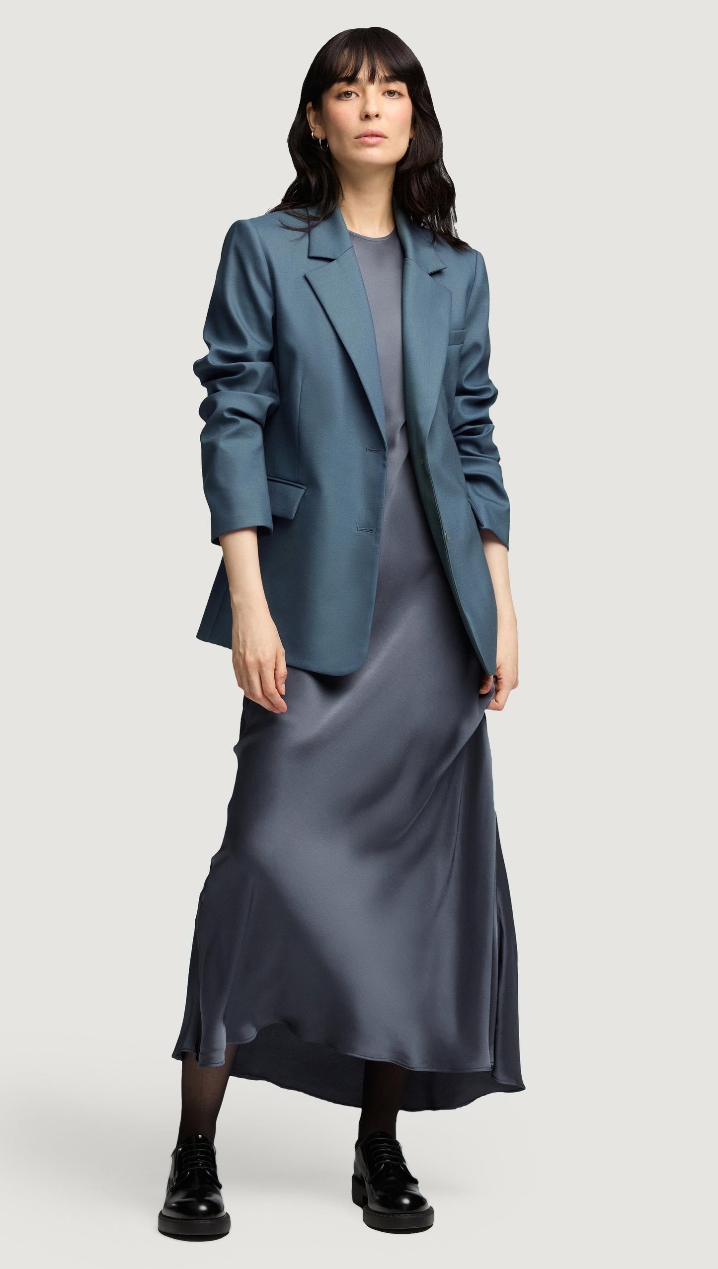 Bias Dress in Viscose Satin | Stone Blue