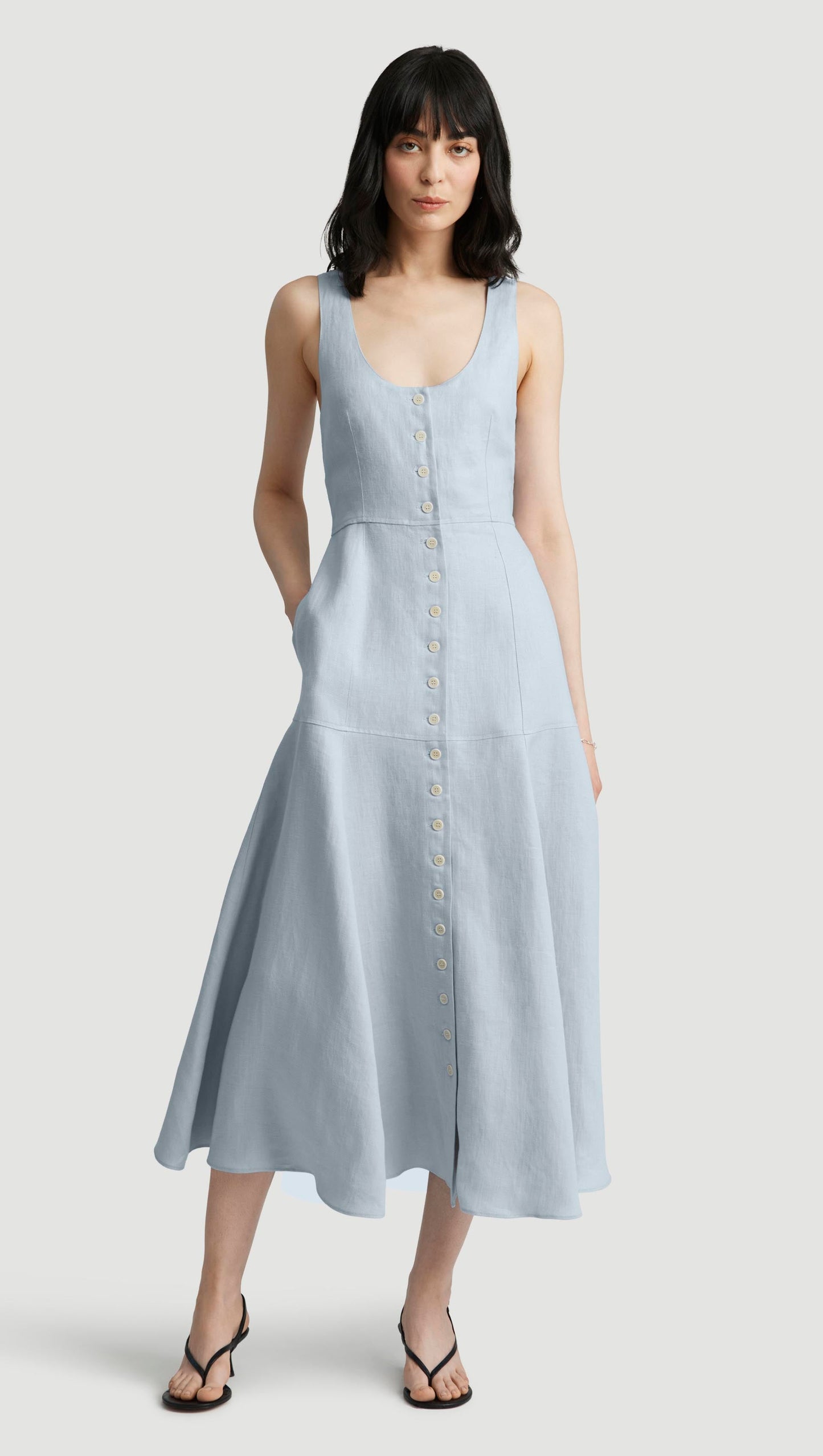 Marcy Dress in Linen Twill | Glacier
