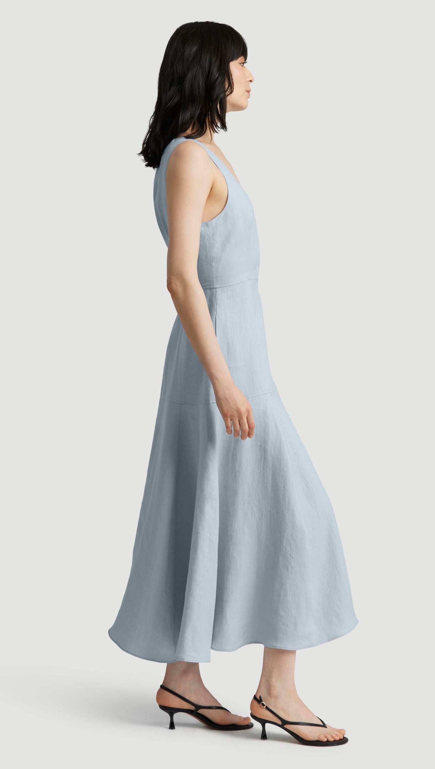 Marcy Dress in Linen Twill | Glacier