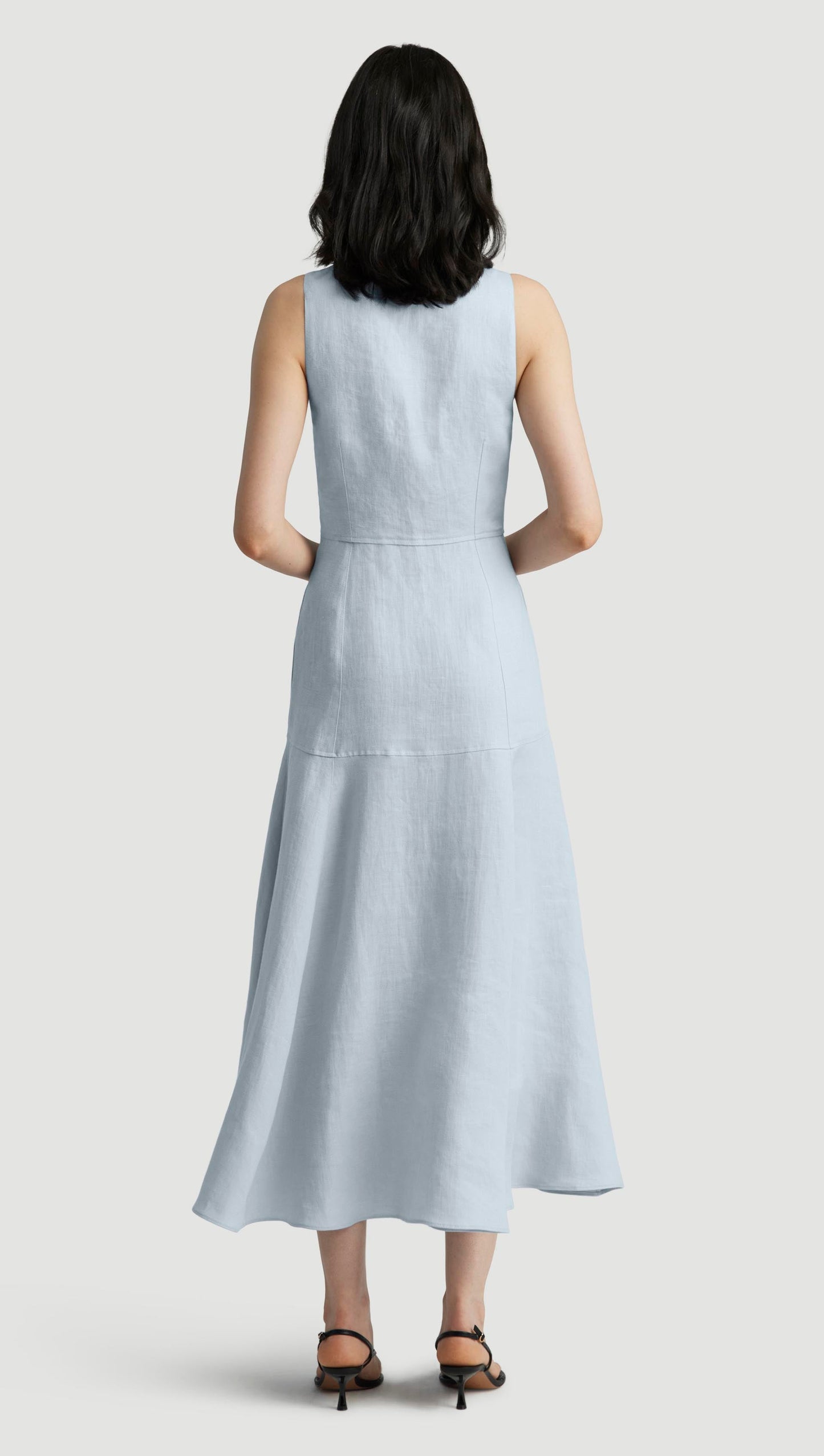 Marcy Dress in Linen Twill | Glacier