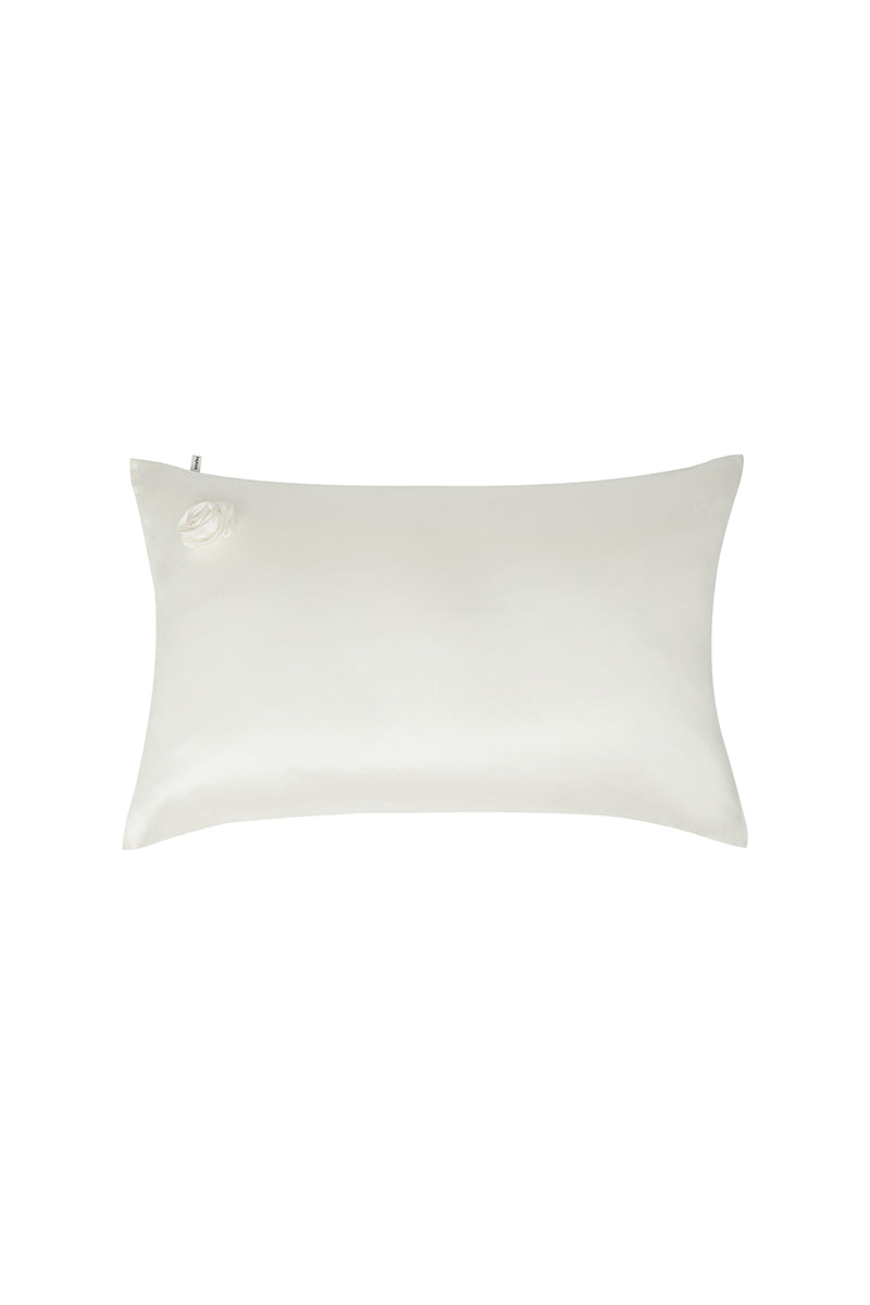 TUSCAN ROSE SILK PILLOWCASE IN WHITE