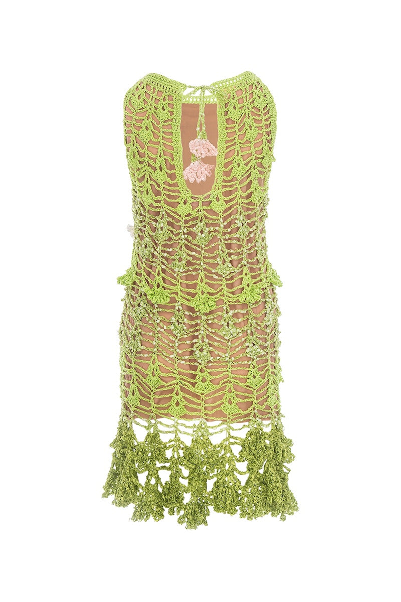 CHRYSANTHEMUM MINI GREEN HANDMADE CROCHET DRESS