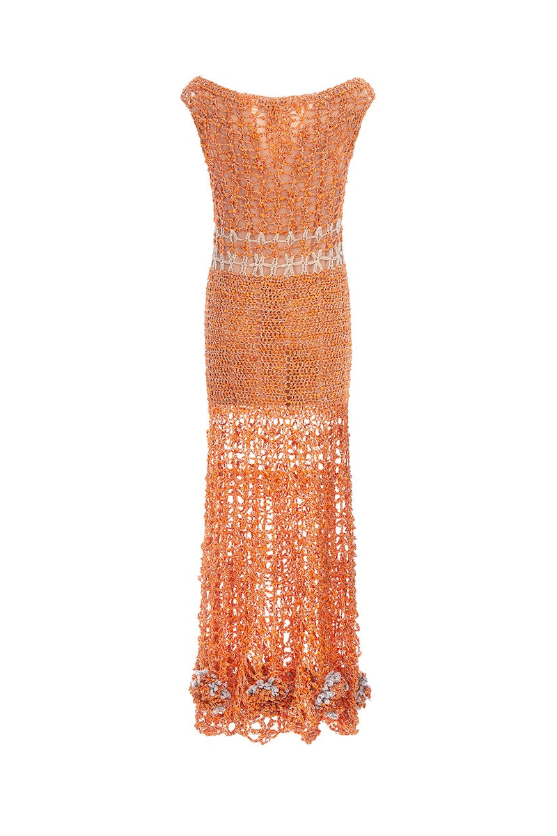 ORANGE CHRYSANTHEMUM HANDMADE MAXI CROCHET DRESS