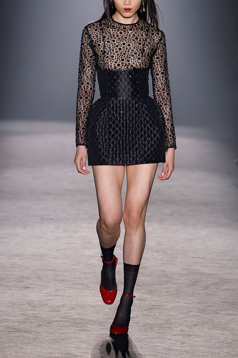 BLACK CRYSTAL QUILTED MINI SKIRT