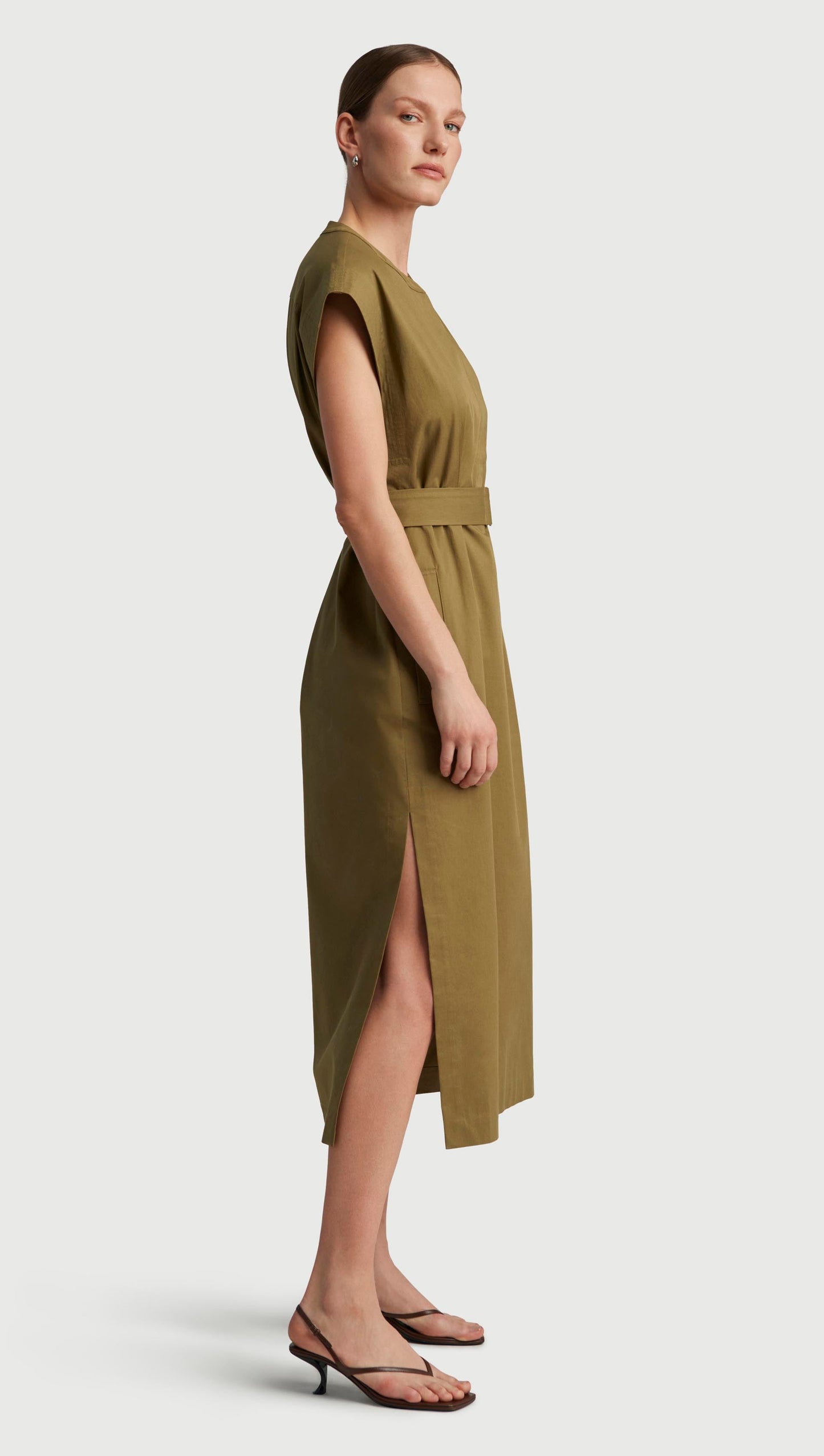 Bib Dress in Cotton Twill | Mushroom