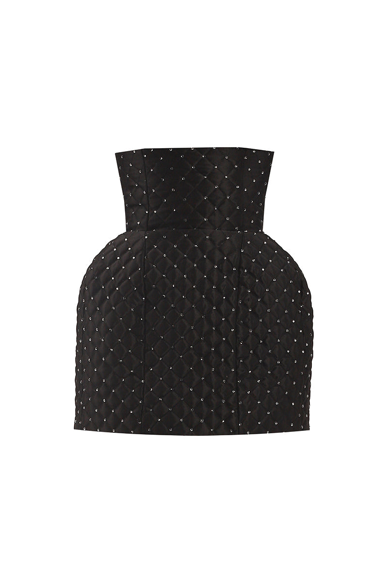 BLACK CRYSTAL QUILTED MINI SKIRT