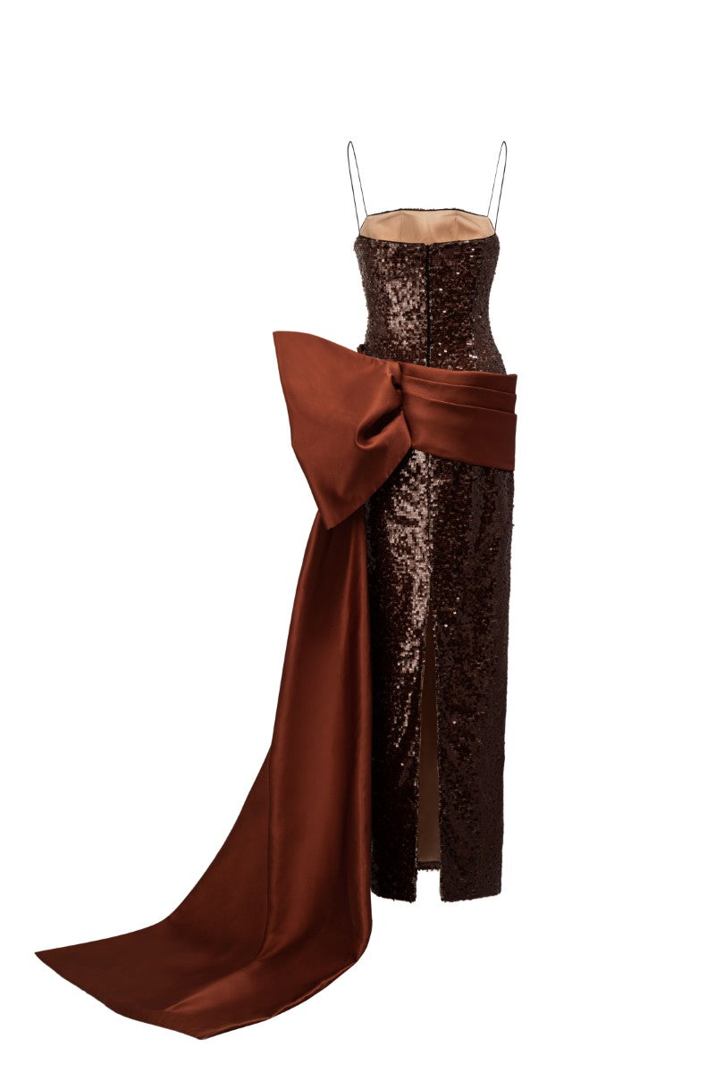 MAEZ SEQUIN DRESS IN BROWN