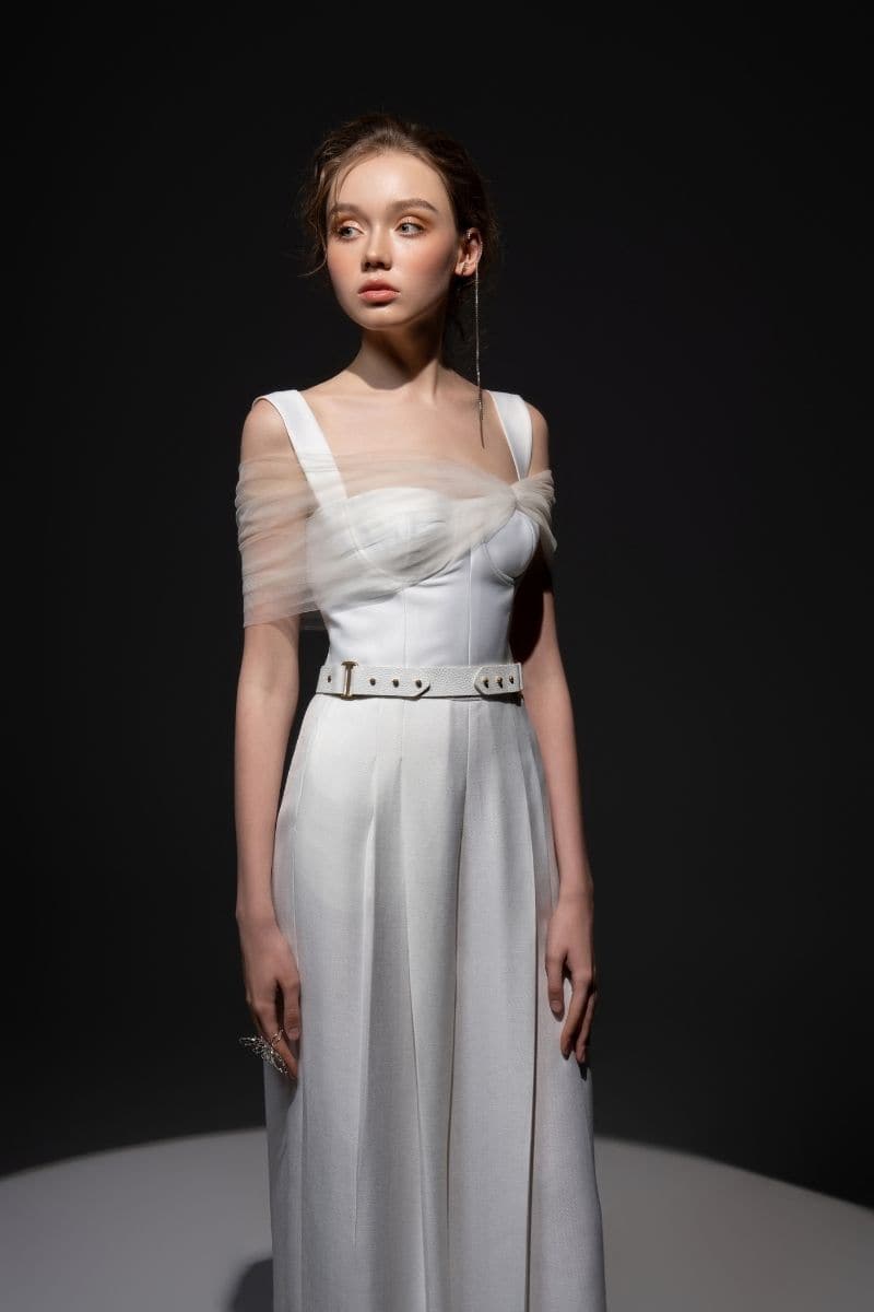WHITE MONICA TAFFETA CHEST CUP JUMPSUIT