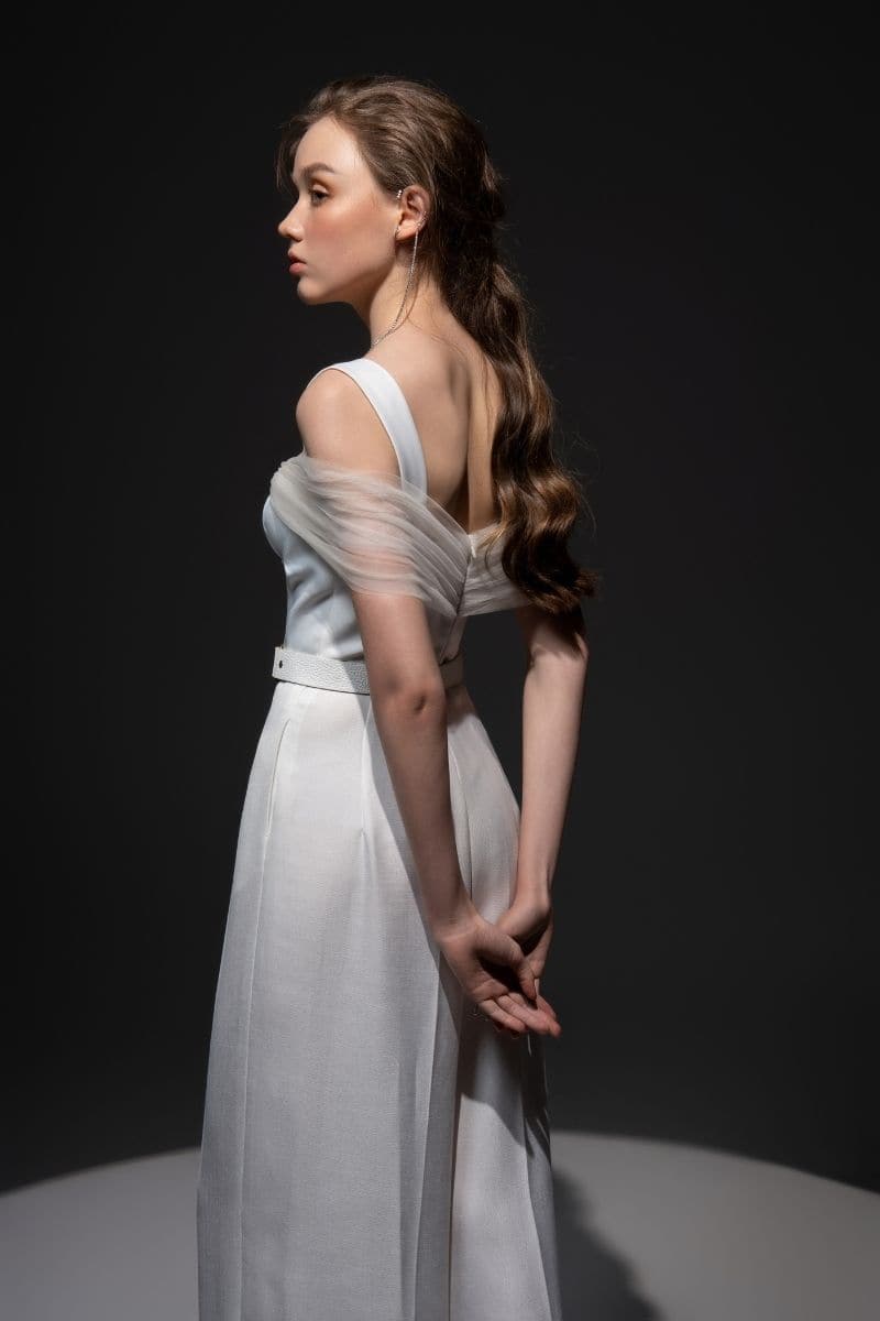 WHITE MONICA TAFFETA CHEST CUP JUMPSUIT