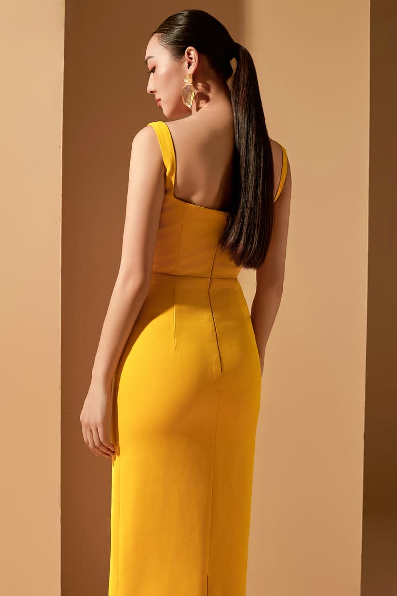 YELLOW JENSEN CRYSTAL BODYCON DRESS