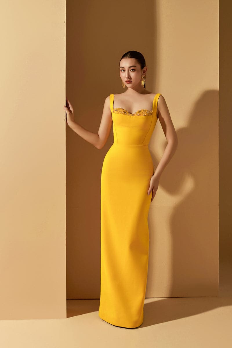 YELLOW JENSEN CRYSTAL BODYCON DRESS