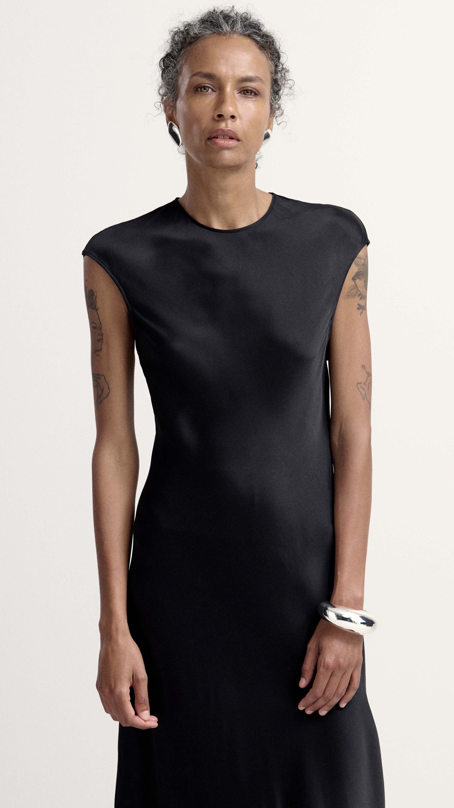 Bias Dress in Viscose Satin | Black