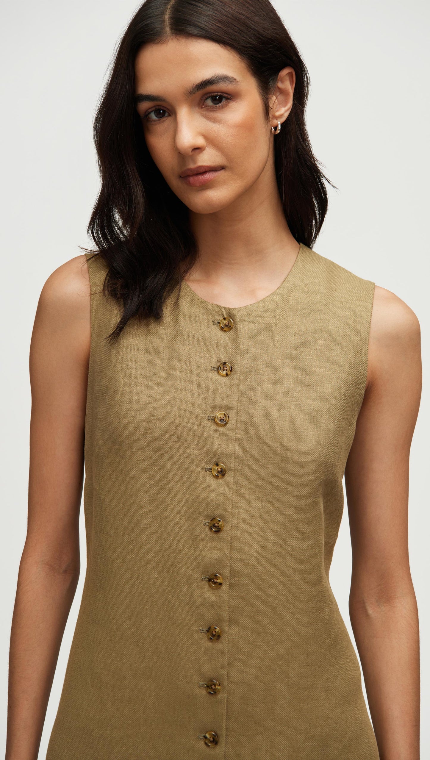 Button Dress in Basket Weave Linen | Fern
