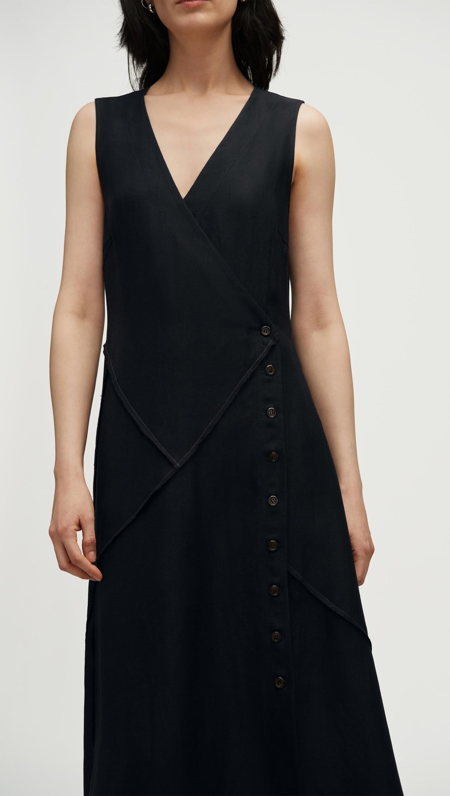 Patchwork Dress in Viscose Linen Twill | Black