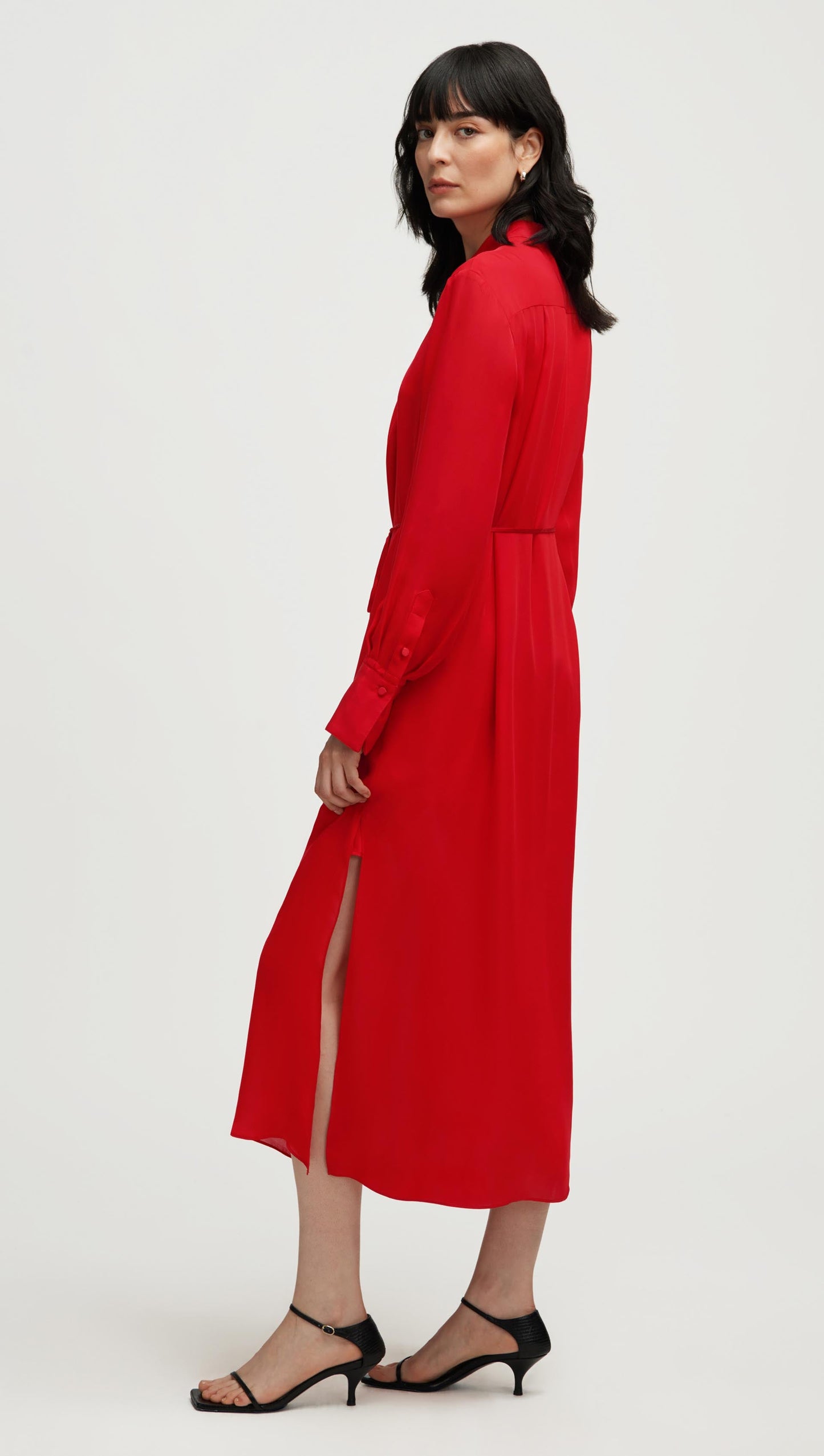 Longsleeve Cowl Neck Dress in Silk | Tomato