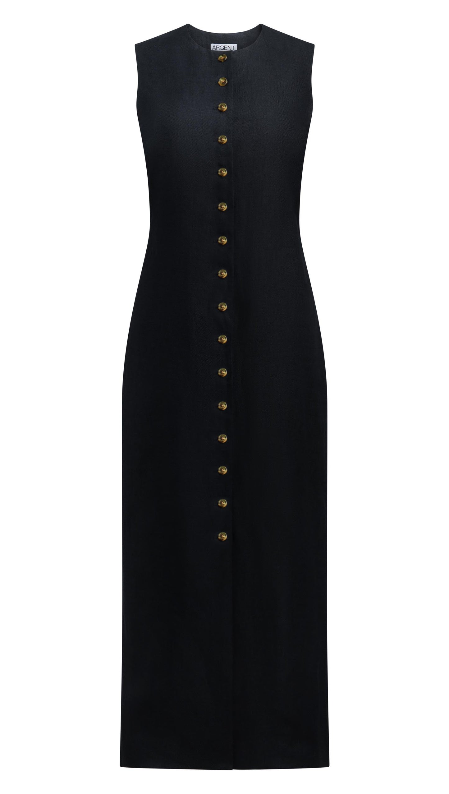 Button Dress in Basket Weave Linen | Midnight