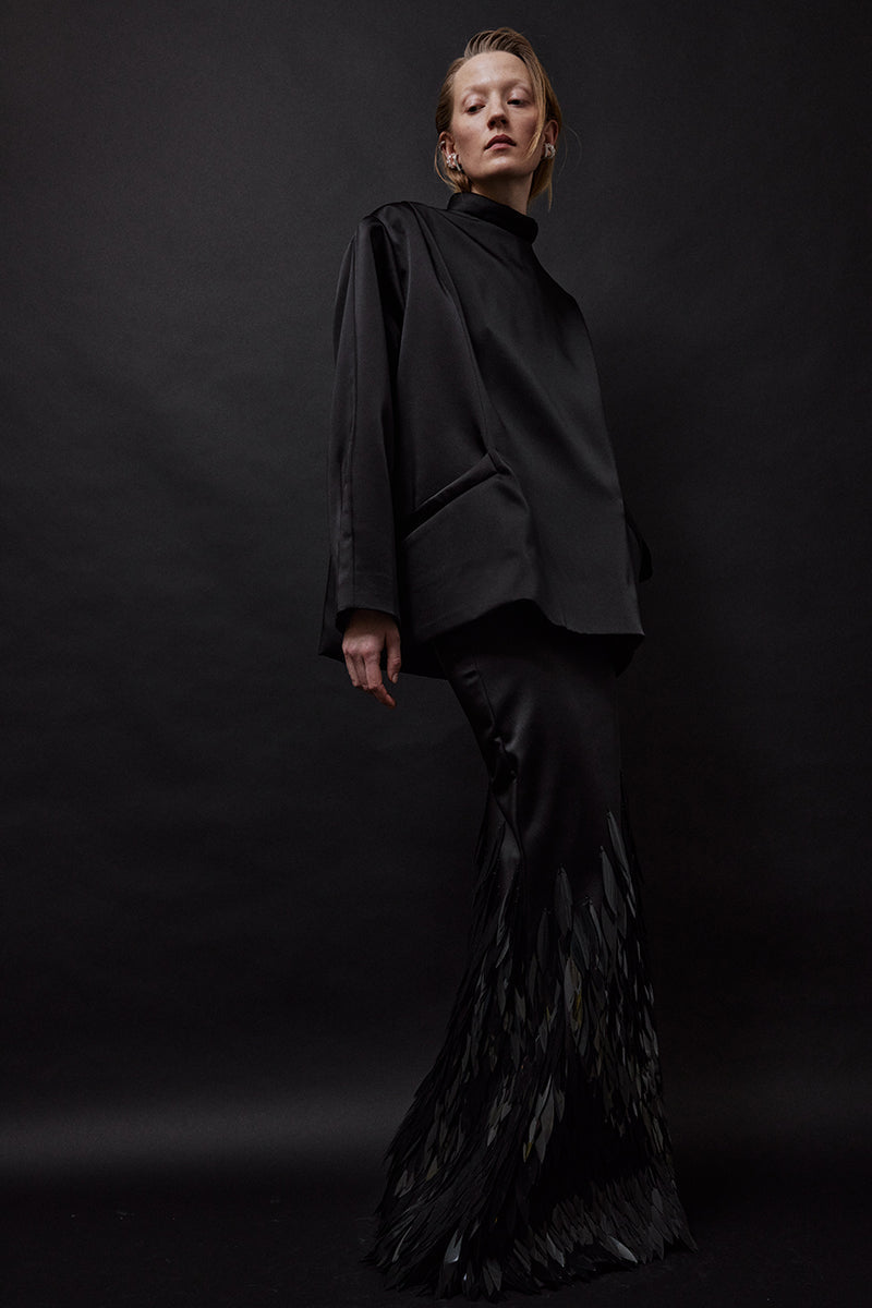 BLACK EMBELLISHED MERMAID MAXI SKIRT