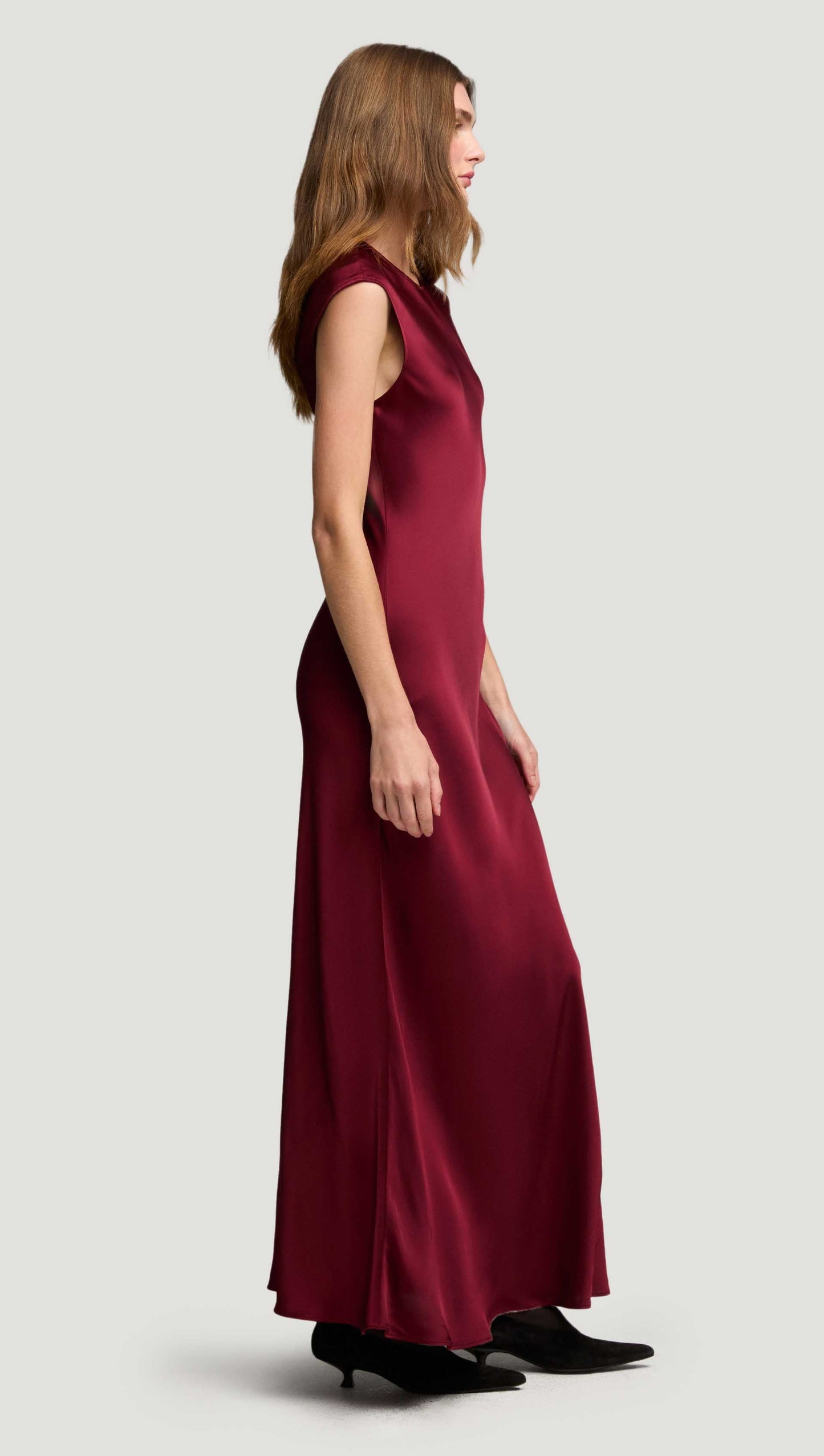 Bias Dress in Viscose Satin | Burgundy