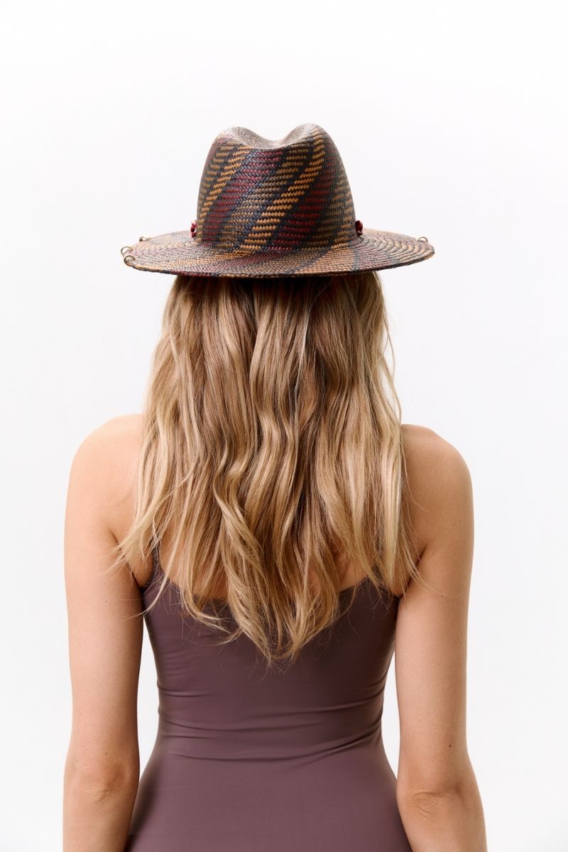 DOUBLE CHAIN RED AND TURQUOISE FEDORA