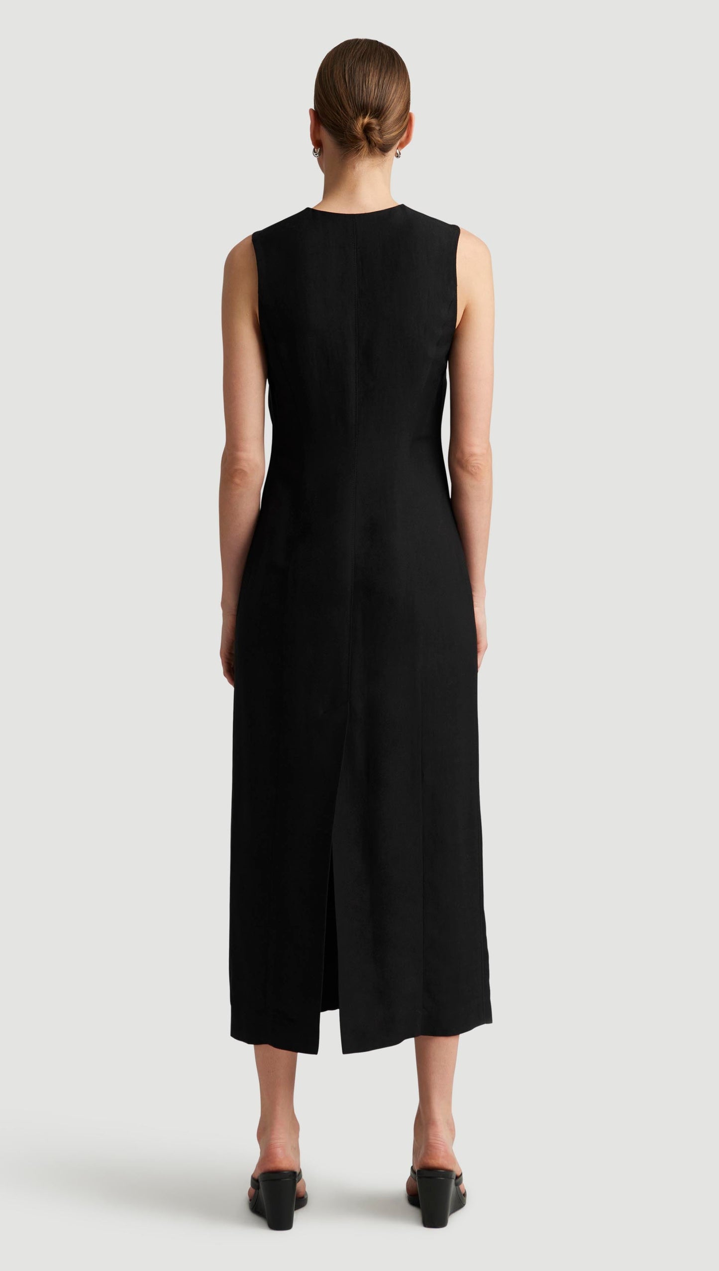 Button Dress in Viscose Linen Twill | Black