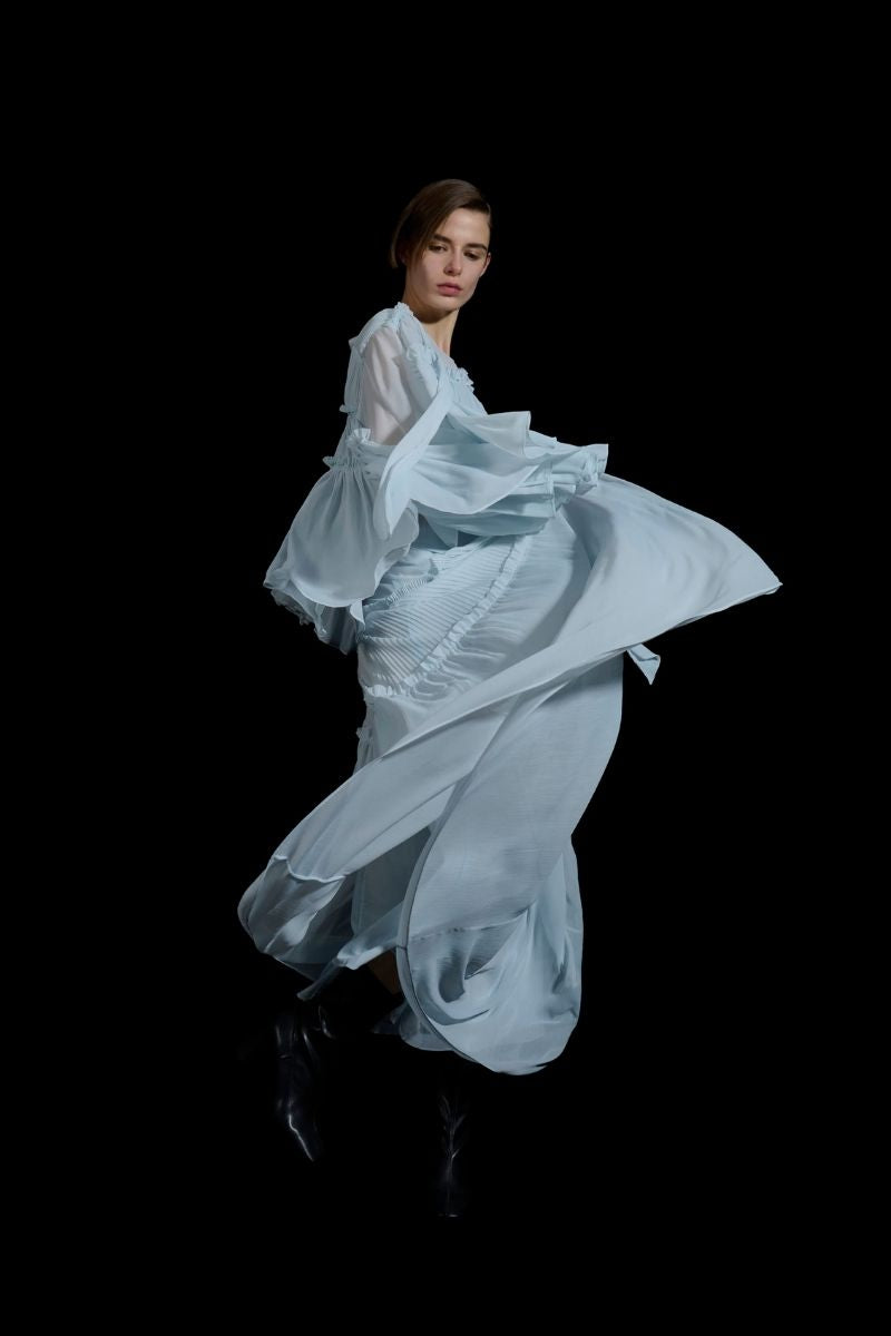 TIERED CHIFFON SKIRT IN BLUE