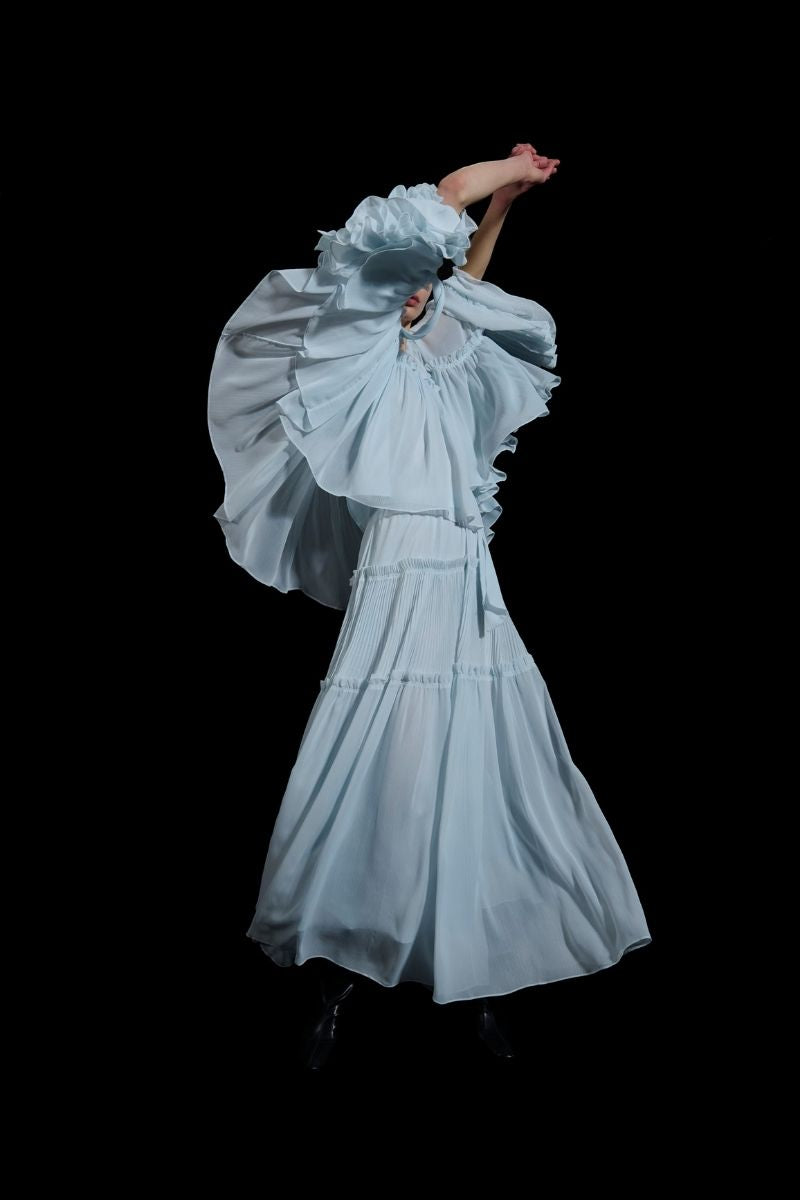 TIERED CHIFFON SKIRT IN BLUE