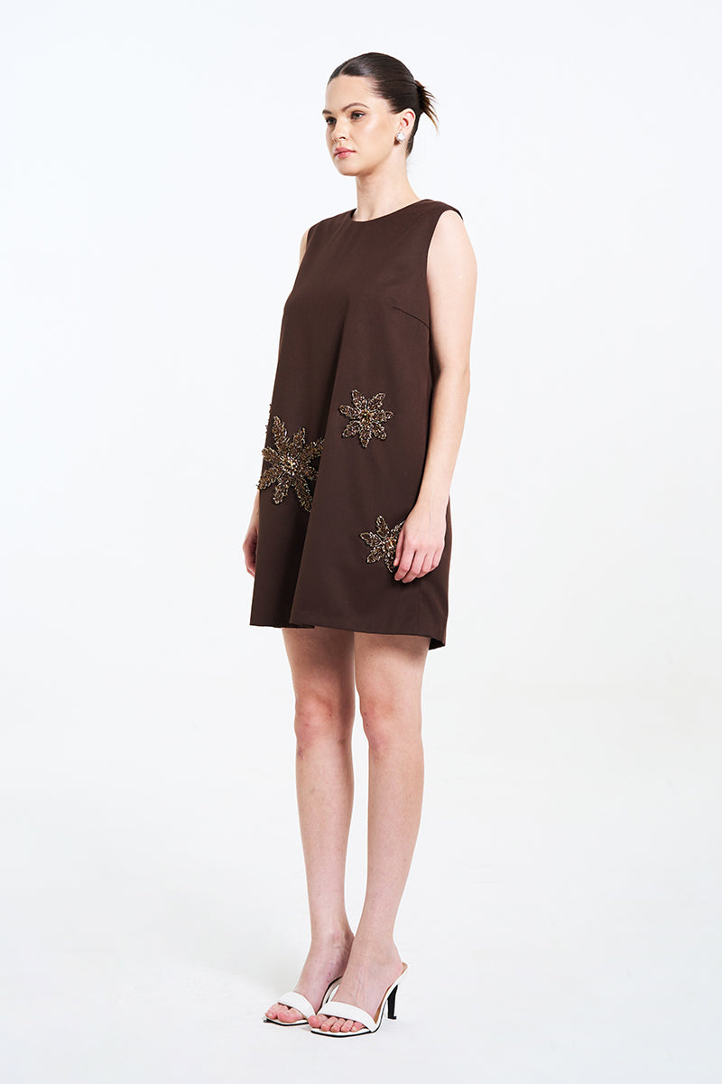 NAIRA MINI DRESS IN BROWN