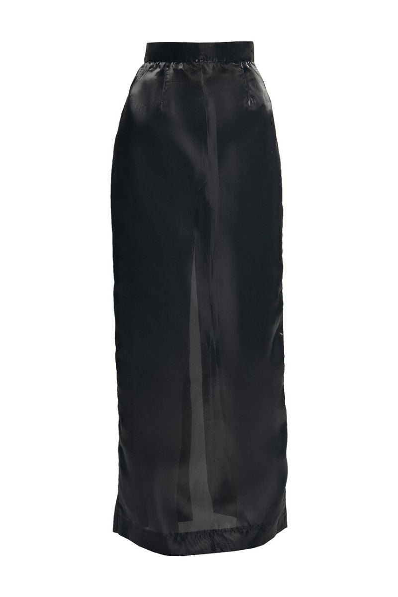 BLACK ORGANZA MAXI SHIRT WITH BLACK SLIT