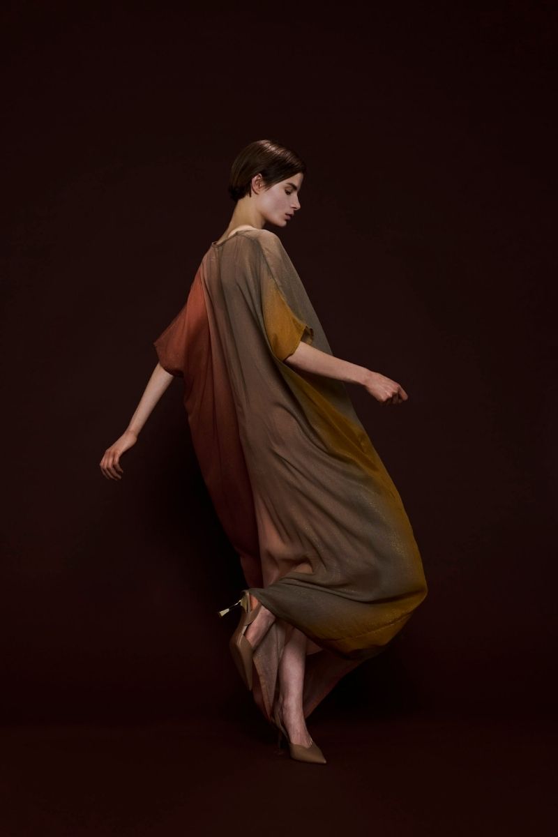 METALLIC OMBRE PRINT KAFTAN IN BROWN