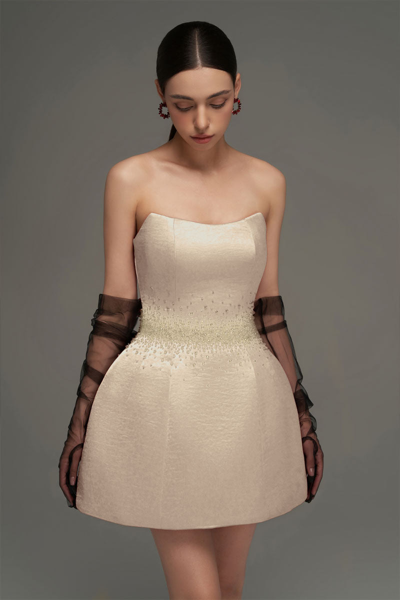 BUSTIER MINI DRESS IN BEIGE
