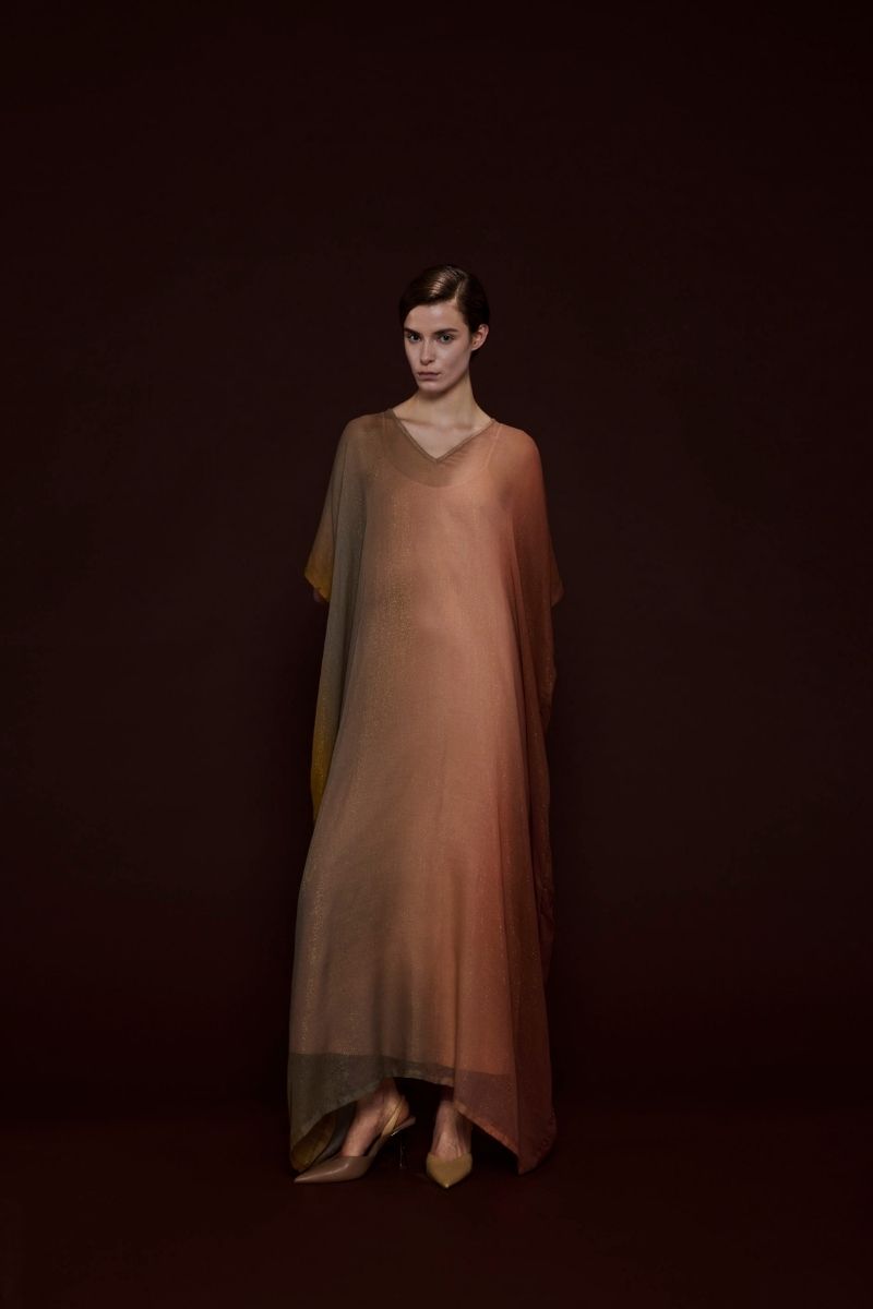 METALLIC OMBRE PRINT KAFTAN IN BROWN