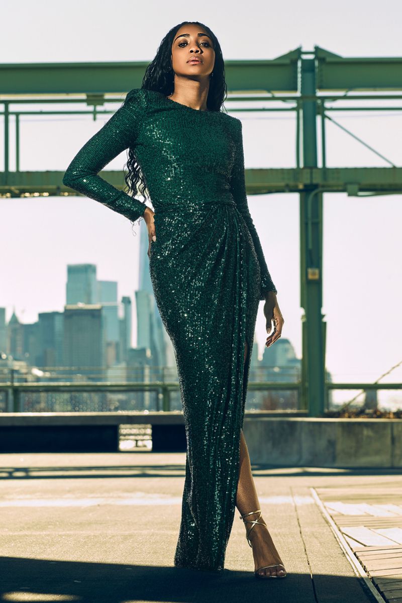 WRAP-EFFECT SEQUINED STRETCH-TULLE MIDI SKIRT