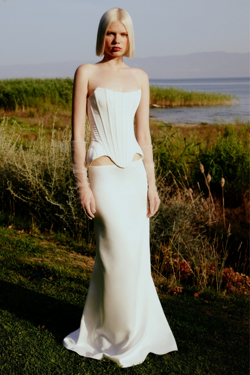 WHITE LOW WAIST MAXI SATIN SKIRT