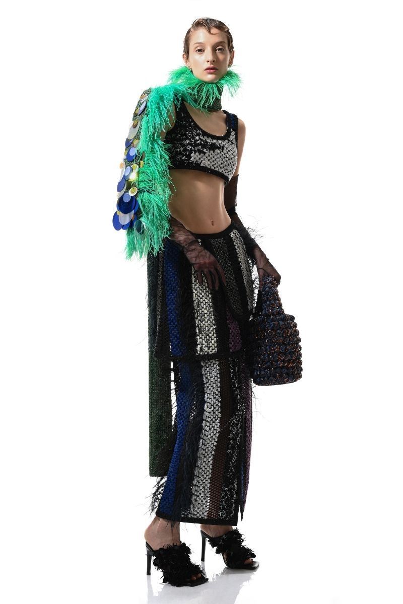 AVRIL MAXI SKIRT IN BLACK MULTI