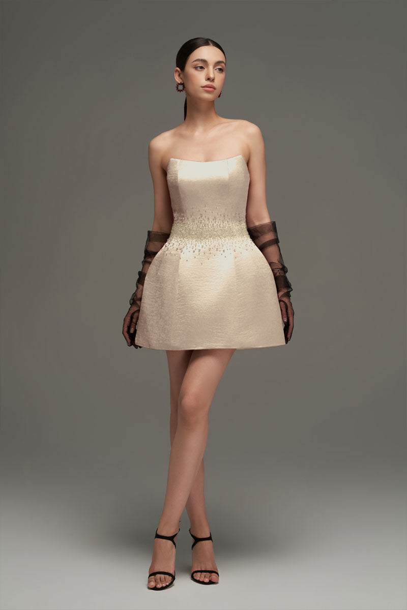 BUSTIER MINI DRESS IN BEIGE