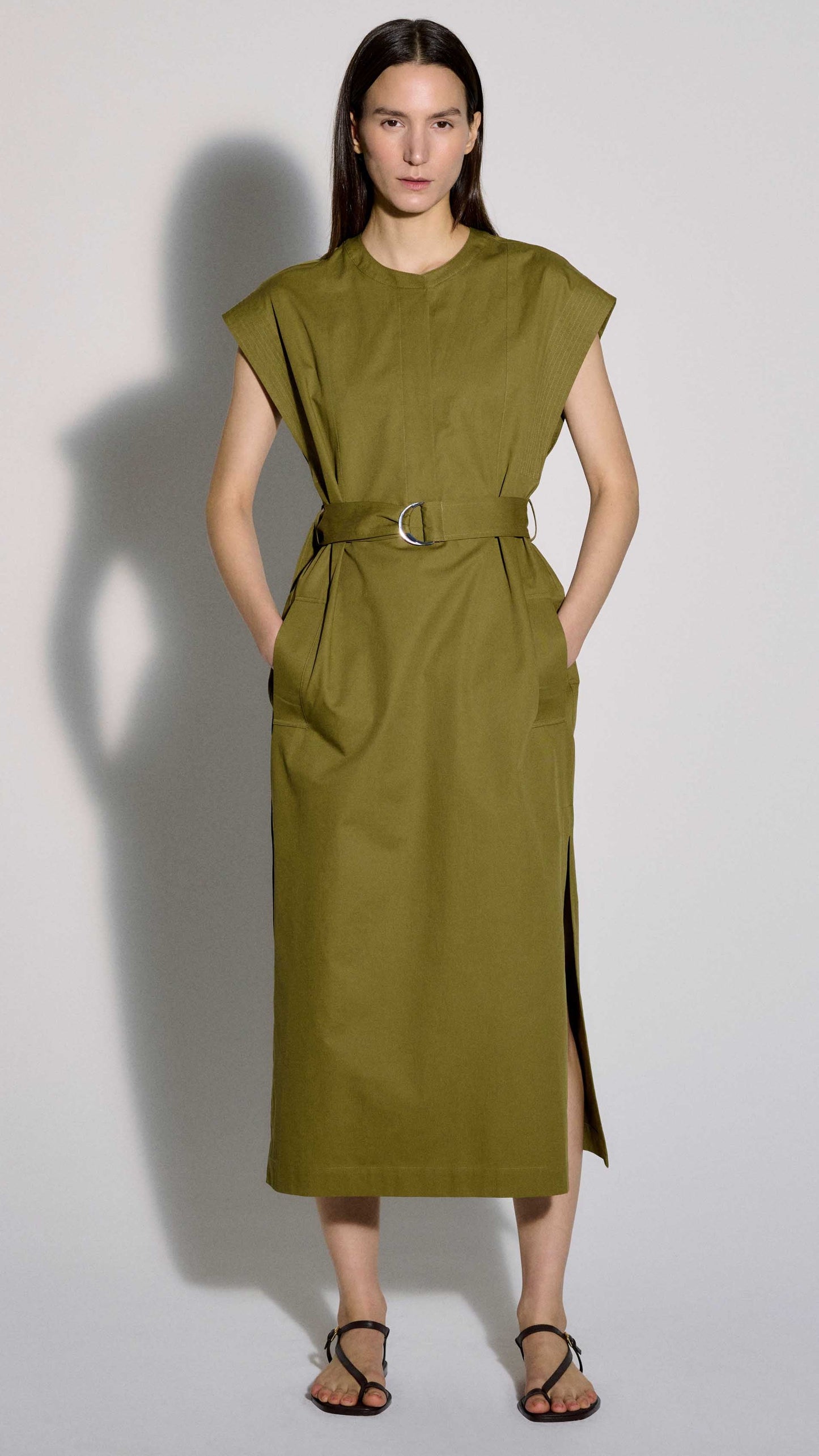 Bib Dress in Cotton Twill | Mushroom