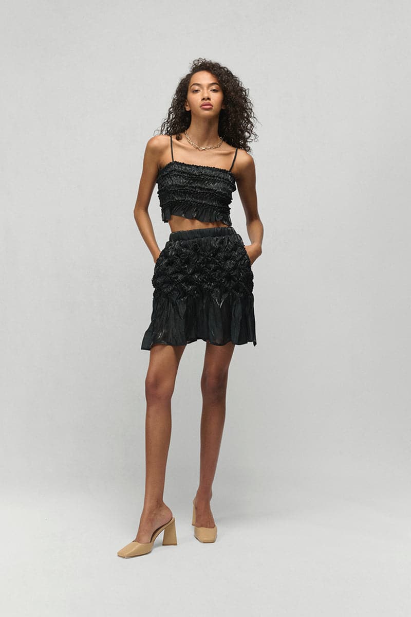 VICTORIA BLACK SHIBORI MINI SKIRT