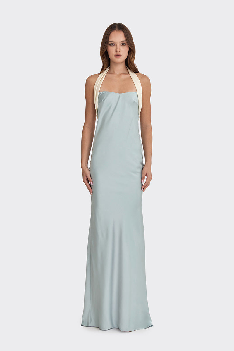ANGELINE MAXI DRESS IN DUSTY BLUE