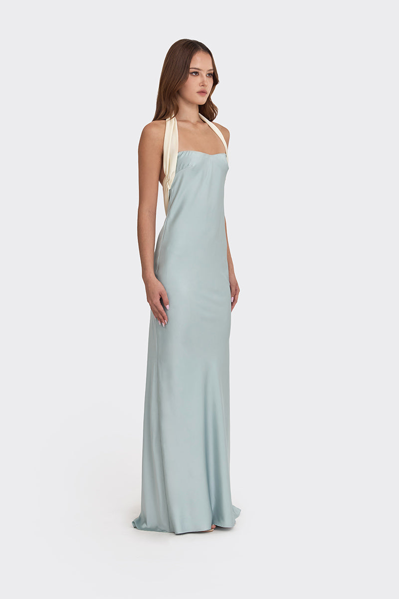 ANGELINE MAXI DRESS IN DUSTY BLUE