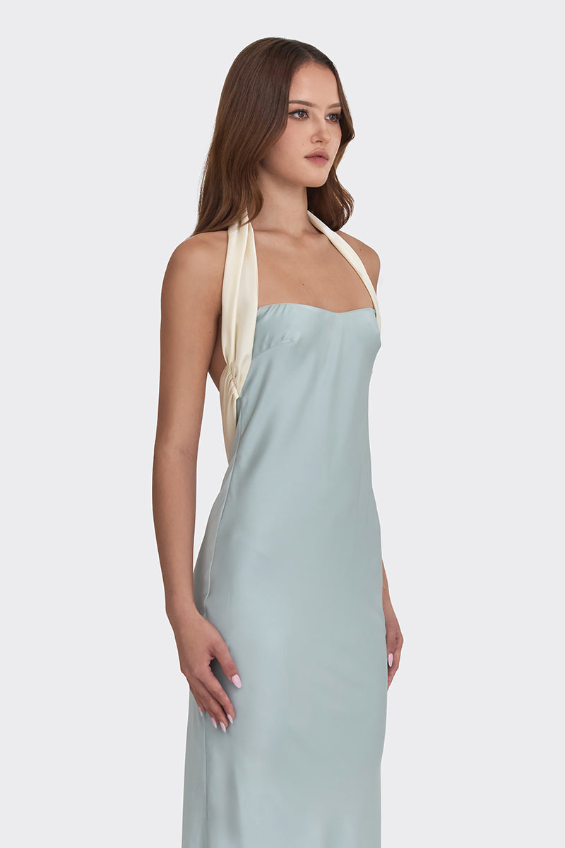 ANGELINE MAXI DRESS IN DUSTY BLUE