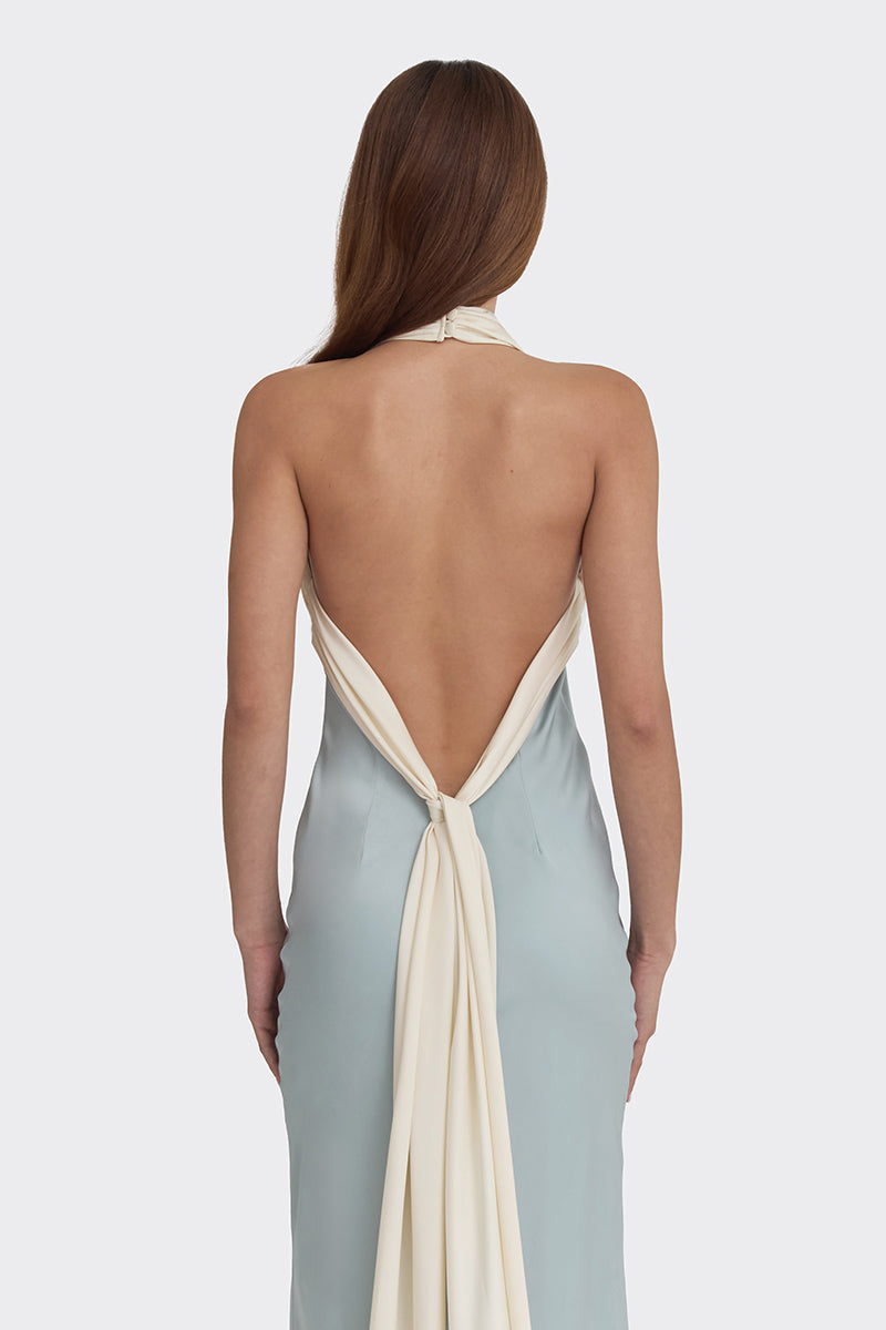 ANGELINE MAXI DRESS IN DUSTY BLUE