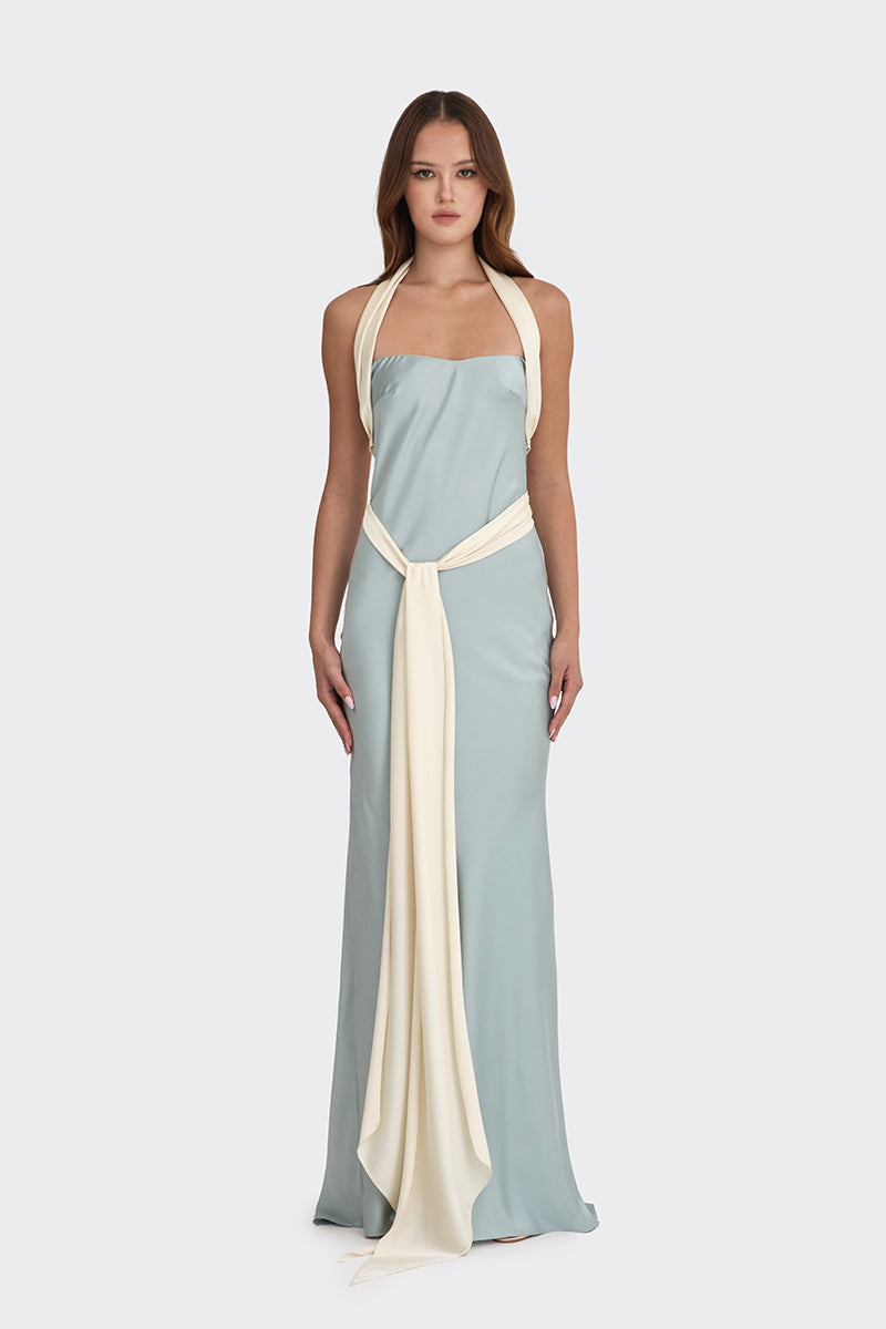 ANGELINE MAXI DRESS IN DUSTY BLUE