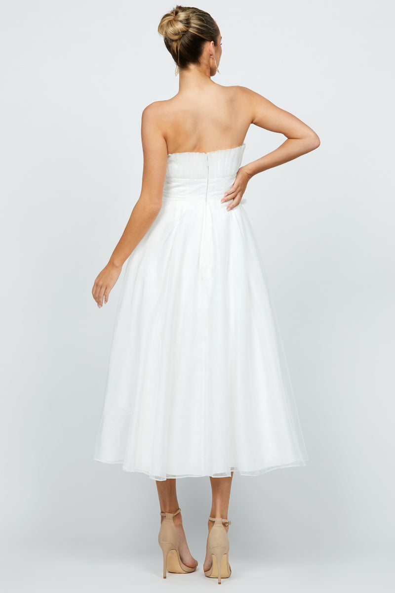 ALAYAH STRAPLESS TEA LENGTH MIDI IN WHITE