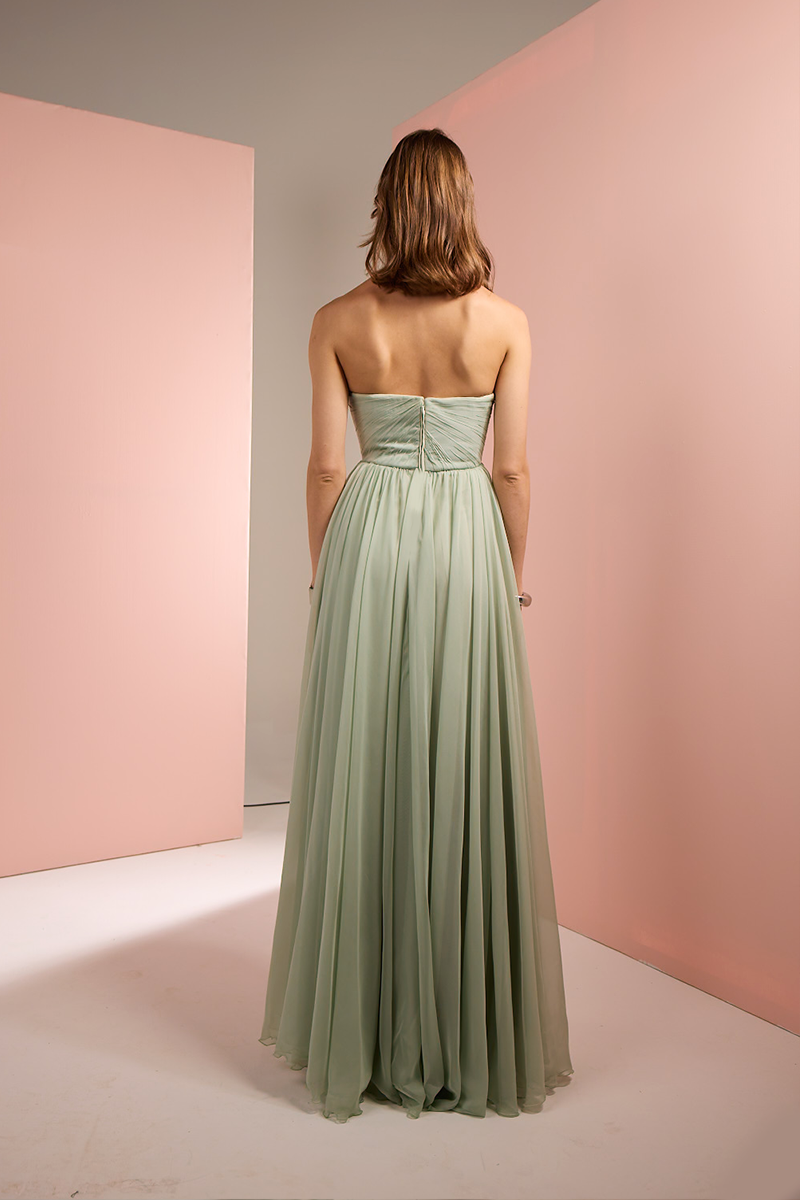 STRAPLESS GOWN IN LIGHT GREEN