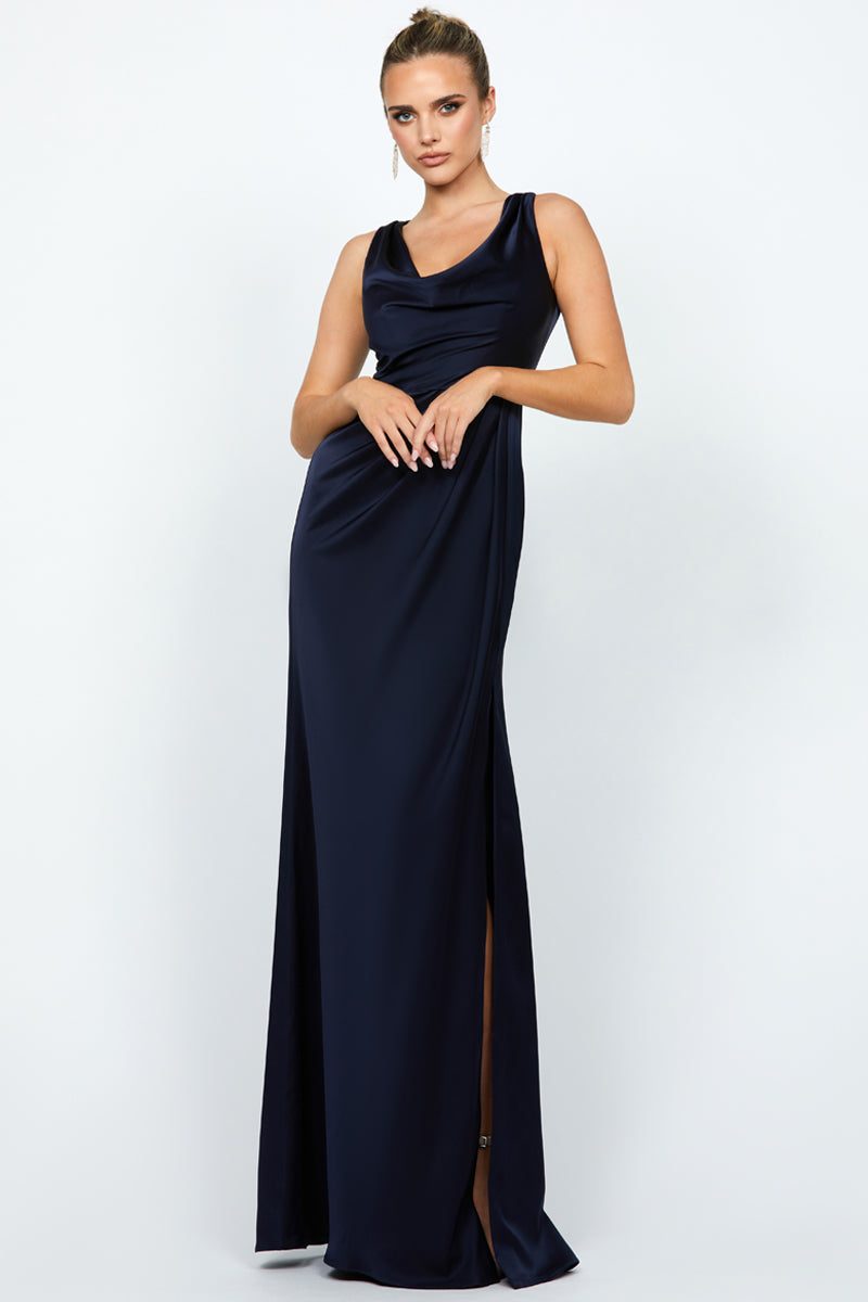 ADELYNN COWL NECK MAXI IN NAVY