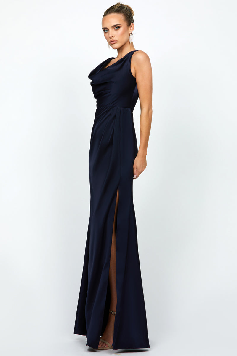 ADELYNN COWL NECK MAXI IN NAVY
