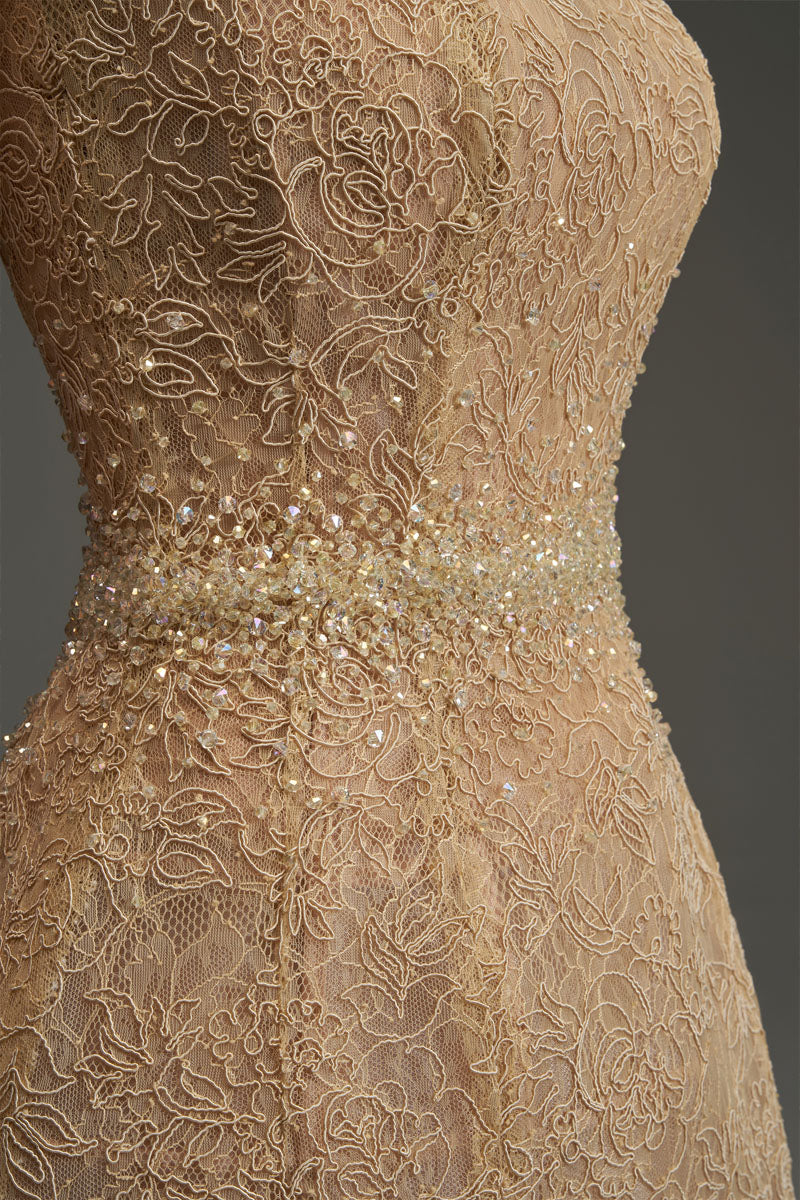 FLORAL MESH LACE DRESS IN GOLD
