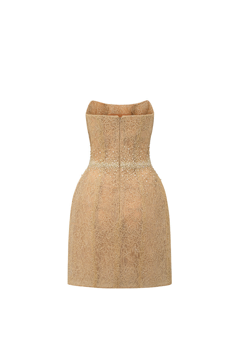 FLORAL MESH LACE DRESS IN GOLD