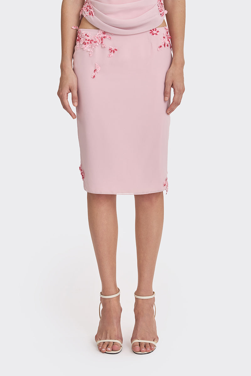 BELLE LACE KNEE-LENGTH SKIRT IN DUSTY PINK